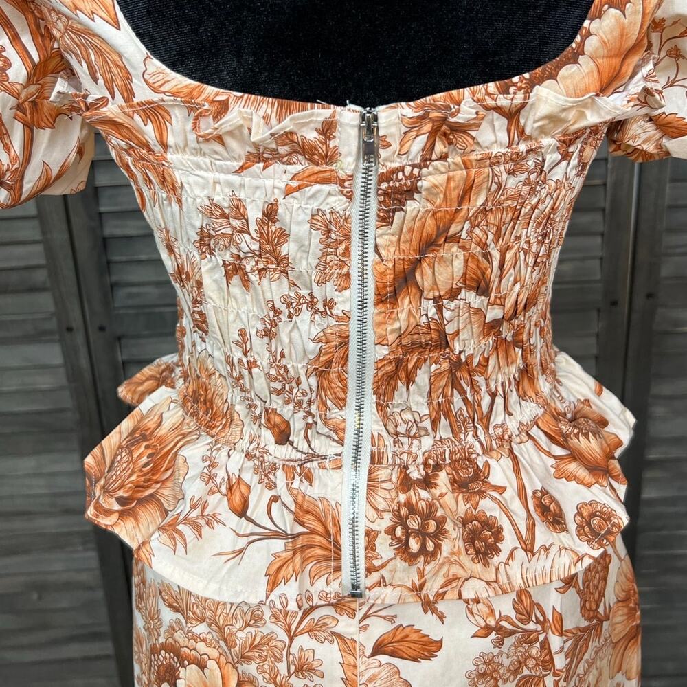 Vestique Flora Rust Floral Cotton Puff Sleeve Crop Top Mini Skirt Set L NWT - Picture 7 of 14